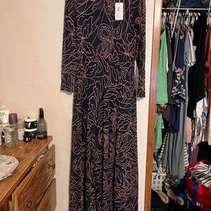 NWT “Johnny Was, ‘Jade’” Elegant Navy and Pink Paisley Maxi Dress